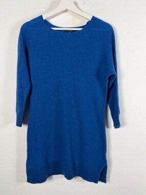Lia Smith Womens Medium Blue 2-Ply Cashmere Pullover Knit Tunic Sweater Top